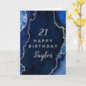 ネイビーブルー&シルバーアゲートハッピーバースデー カード (黄色い花)