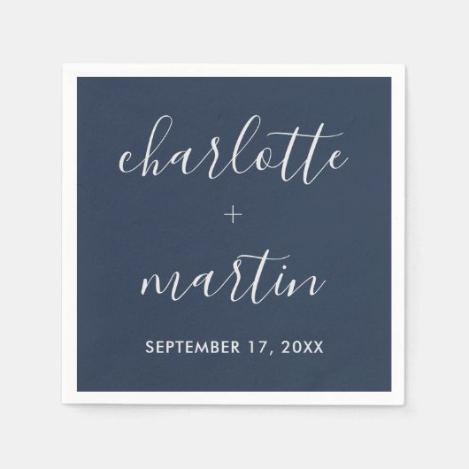 ネイビーブルー&シルバーウェディングシャワー スタンダードカクテルナプキン (正面)