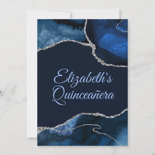 ネイビーブルー&シルバーグリッターアゲートキンセアニェラ 招待状 (裏面)