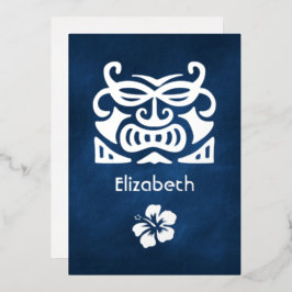 ネイビーブルー&シルバートロピカルブライダルシャワー 箔招待状