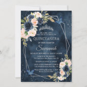 ネイビーブルー&シルバーバラエレガントキンセアニェラ 招待状 (正面)