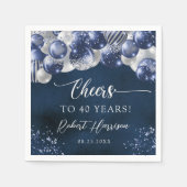 ネイビーブルー&シルバーバルーン応援誕生日カスタム スタンダードカクテルナプキン (正面)