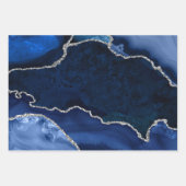 ネイビーブルー&シルバーフェイクグリッターアゲート ラッピングペーパーシート (正面2)