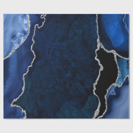 ネイビーブルー&シルバーフェイクグリッターアゲート ラッピングペーパー