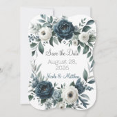 ネイビーブルー&シルバーフローラウェディング日付を保存 (正面)