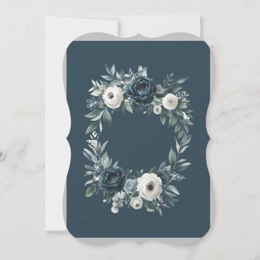 ネイビーブルー&シルバーフローラウェディング日付を保存 (裏面)