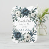 ネイビーブルー&シルバーフローラウェディング日付を保存 (スタンド正面)