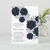 ネイビーブルー&シルバーリーフエンゲージメントパーティー 招待状 (スタンド正面)