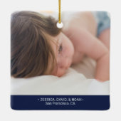 ネイビーブルー&シルバー写真モダンクリスマスファミリー セラミックオーナメント (裏面)