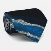 ネイビーブルー&シルバー結婚アゲートの新郎ネックタイ ネクタイ (ロール)