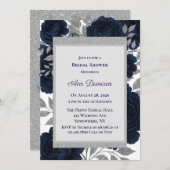 ネイビーブルー&シルバー離れブライダルシャワー 招待状 (正面/裏面)