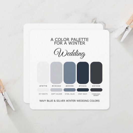 ネイビーブルー シルバー ウィンター ウェディング パレット 2026 カード (正面/裏面インサイチュ)