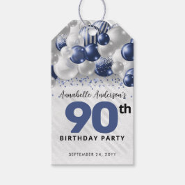 ネイビーブルー シルバー バルーン グリッター 誕生日プレゼント ギフトタグ