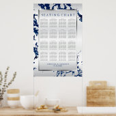 ネイビーブルー、シルバー、ホワイトのサテン – シーティングチャート ポスター (キッチン)
