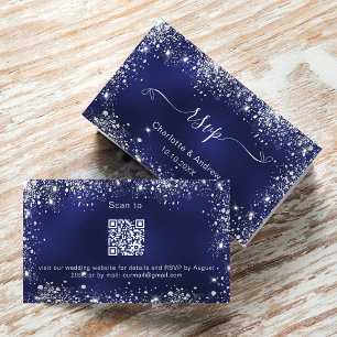 ネイビーブルー シルバー 結婚式 ウェブサイト RSVP QRコード エンクロージャーカード