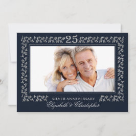 ネイビーブルー シルバー 25周年 結婚記念日 写真 招待状