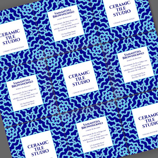 ネイビーブルー シームレス モザイク タイル スクエア名刺