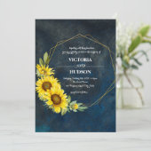 ネイビーブルー&ジオメトリック金ゴールドひまわり 招待状 (スタンド正面)