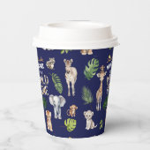 ネイビーブルー，ジャングル動物，サファリ1歳の誕生日 紙コップ (裏面)