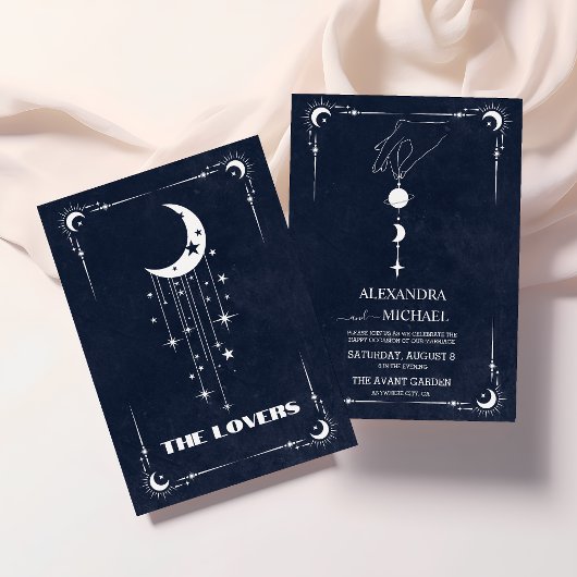 ネイビーブルー タロット 恋人たち 結婚式 招待状