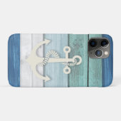 ネイビーブルー+ターコイズブルー+ホワイトの木製錨モチーフ Case-Mate iPhoneケース (裏面(横))