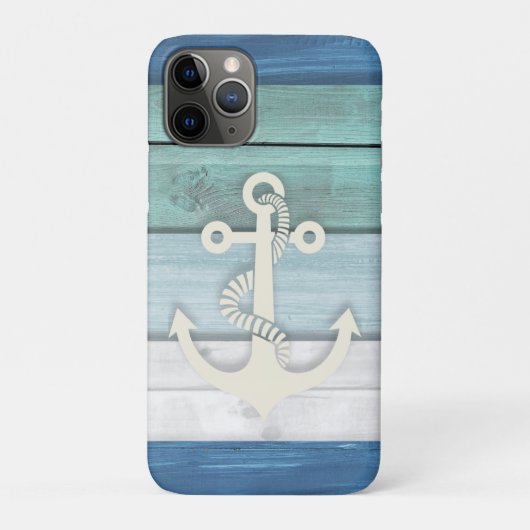 ネイビーブルー+ターコイズブルー+ホワイトの木製錨モチーフ Case-Mate iPhoneケース (裏)