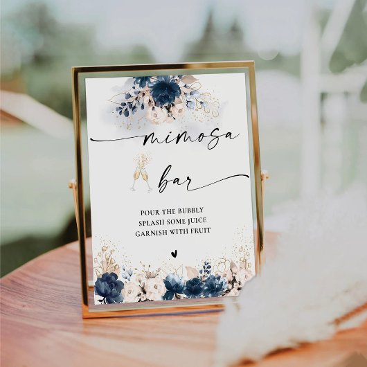 ネイビーブルー&ダスティーバラミモサバーサイン 台座サイン