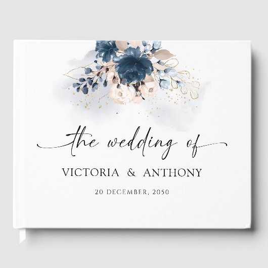 ネイビーブルー&ダスティーバラ結婚ズゲストブック ゲストブック (正面)