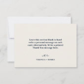 ネイビーブルー&ダスティー赤面ピンク結婚フローラ サンキューカード (裏面)