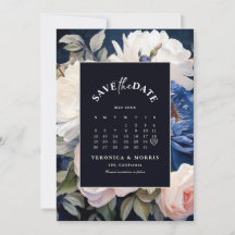 ネイビーブルー&ダスティー赤面ピンク結婚フローラ