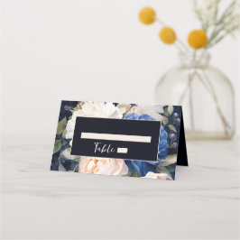 ネイビーブルー&ダスティー赤面ピンク結婚フローラ プレイスカード