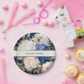 ネイビーブルー&ダスティー赤面ピンク結婚フローラ ペーパープレート (パーティー)