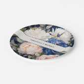 ネイビーブルー&ダスティー赤面ピンク結婚フローラ ペーパープレート (アングル)