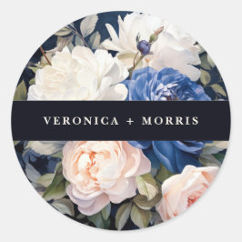 ネイビーブルー&ダスティー赤面ピンク結婚フローラ ラウンドシール
