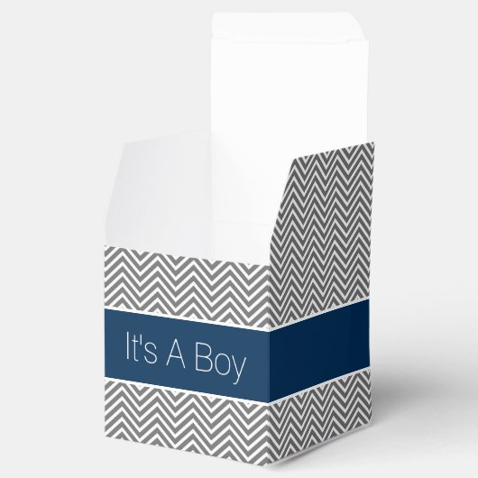 ネイビーブルー&チャコールグレーシェブロンベイビーシャワー フェイバーボックス (オープン)
