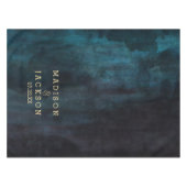 ネイビーブルー&ティーウォーターカラー&金ゴールド結婚ズモノグラム テーブルクロス (正面(横))