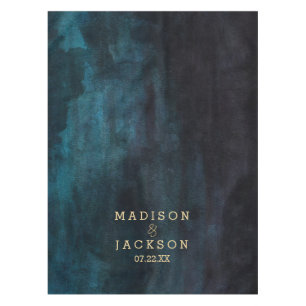 ネイビーブルー&ティーウォーターカラー&金ゴールド結婚ズモノグラム テーブルクロス