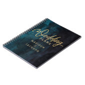 ネイビーブルー&ティール(緑がかった色)ウォーターカラー金ゴールドウェディングプランナー ノートブック (左側)