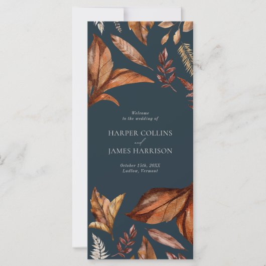 ネイビーブルー&テラコッタ結婚のセレモニープログラム (正面)