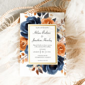ネイビーブルー テラコッタ 水彩 エレガント ウェディング 招待状