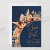 ネイビーブルー&テラコッタQRコード日付の保存 招待状 (正面)