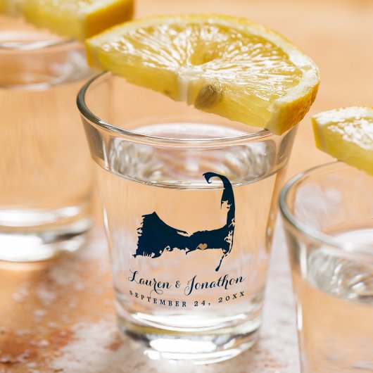 ネイビーブルー デニス ケープコッド マップ ゴールド ハート ウェディング ショットグラス