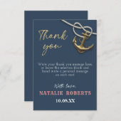 ネイビーブルー ナウチカル ゴールド アンカー ロープ ブライダル シャワー サンキューカード (正面/裏面)