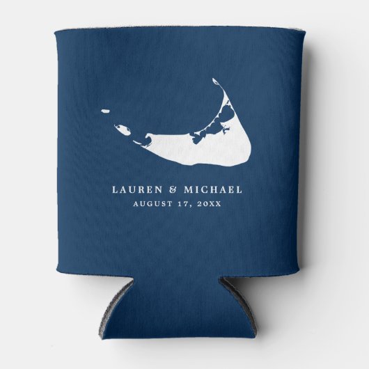 ネイビーブルー ナンタケット島 マップ ウェディング フェイバー 缶クーラー (正面)