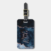 ネイビーブルー&バラゴールドフォイルアゲートマーブルザブライド ラゲッジタグ (正面縦)
