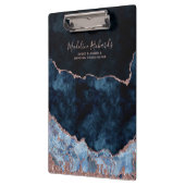 ネイビーブルー&バラゴールドフォイルウォーターカラーマーブルゲート クリップボード (左)