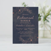 ネイビーブルー&バラゴールドフォイルシックリハーサルディナー 招待状 (スタンド正面)
