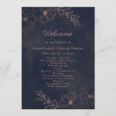 ネイビーブルー&バラゴールドフォイルシ結婚ックの式典 プログラム (正面)