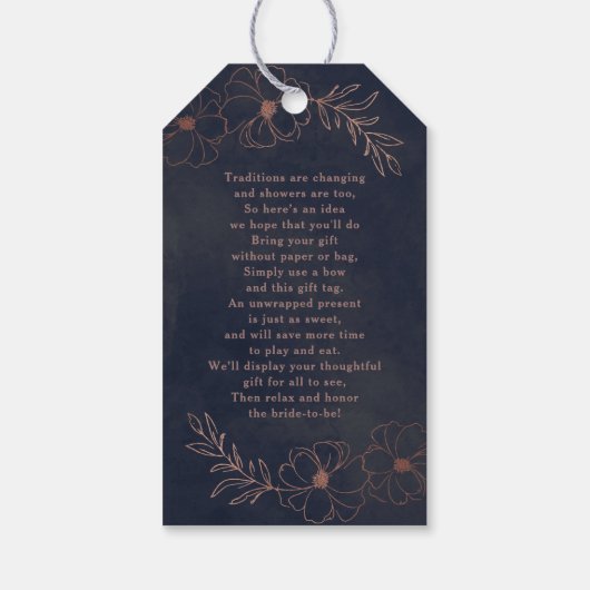 ネイビーブルー&バラゴールドフォイルブライダルディスプレイシャワー ギフトタグ (裏面)