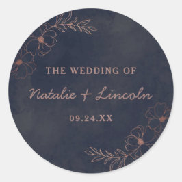 ネイビーブルー&バラゴールドフォイルモノグラム素朴結婚ズ ラウンドシール